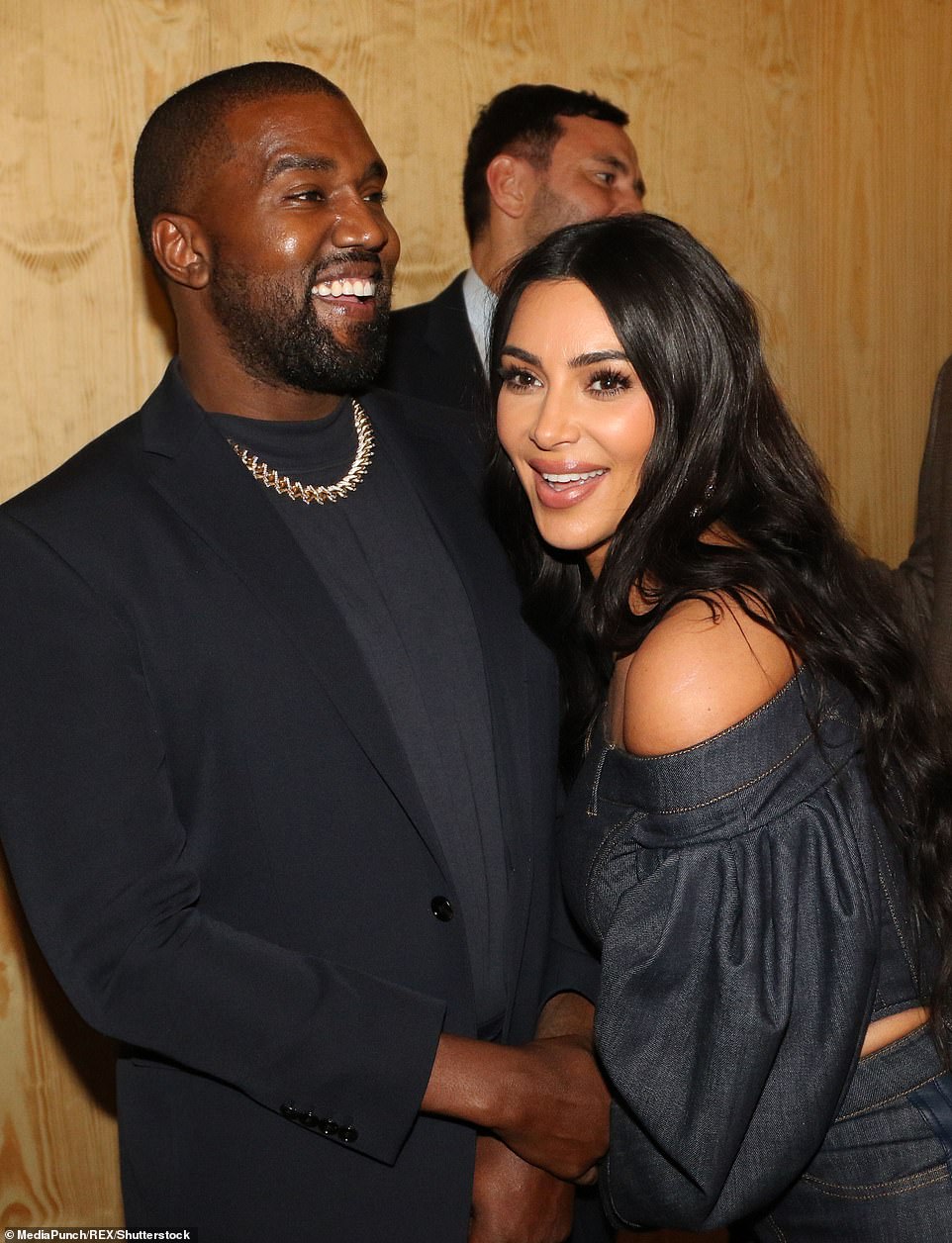 In a statement to Page Six , Kim's lawyer Laura Wasser shutdown any notion that the children are being 'kept' from Kanye; Kim and Kanye pictured in 2019