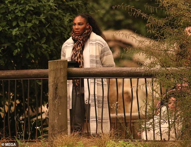 Keeping it casual: The former world No. 1 wrapped up warm in a winter coat, grey pants, sneakers and a leopard print scarf