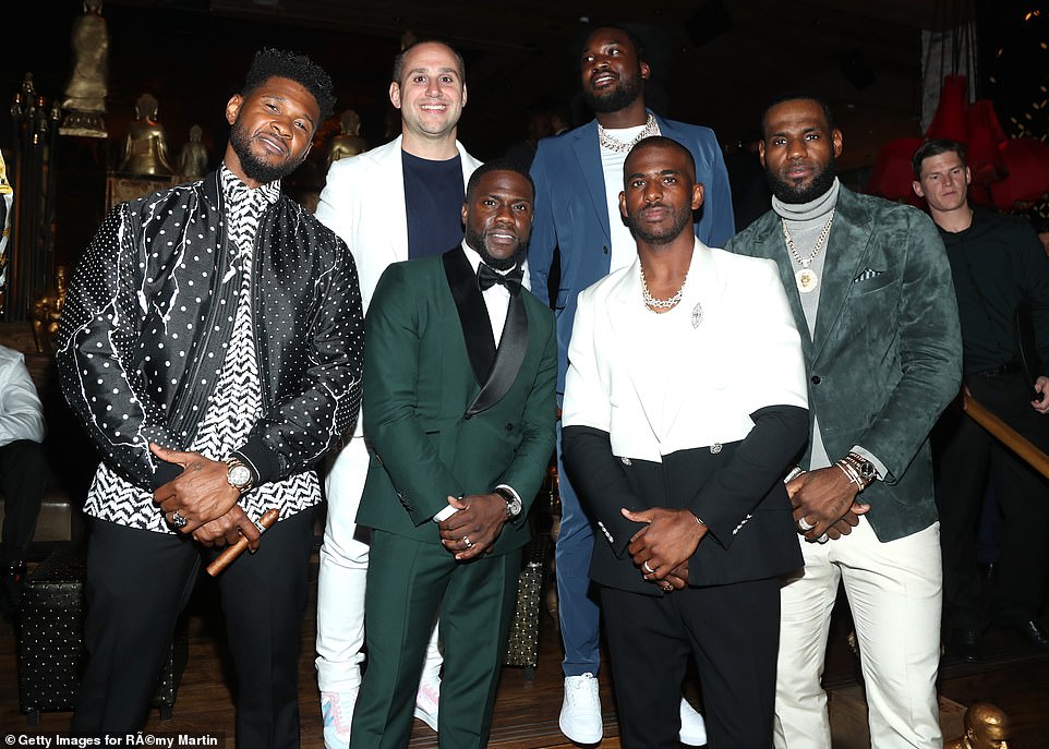 Group snap: Kevin was joined by Usher, Meek Mill and LeBron James at his birthday bash