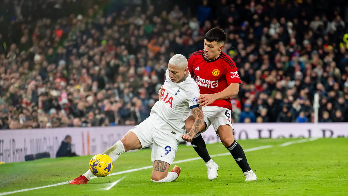 Man United fans laud Lisandro Martinez as he barges Richarlison to the ground on his return from injury during draw with Tottenham | Daily Mail Online