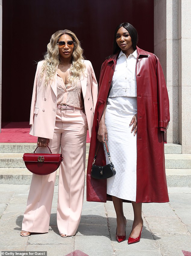 The tennis champions looked sensational as they posed for photographers on the Triennale di Milano steps (L-R Serena and Venus)