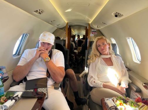 Paris and Tyson Fury enjoy a private flight together on a different plane