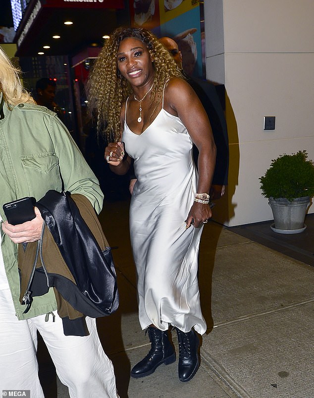 Beaming: The 37-year-old athlete looked happy as she left the plush Bonds after party