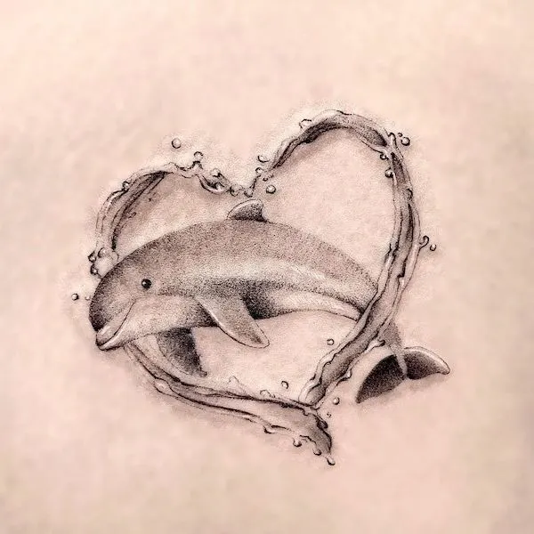 Jumping the hoop dolphin tattoo by @jannabi_tat