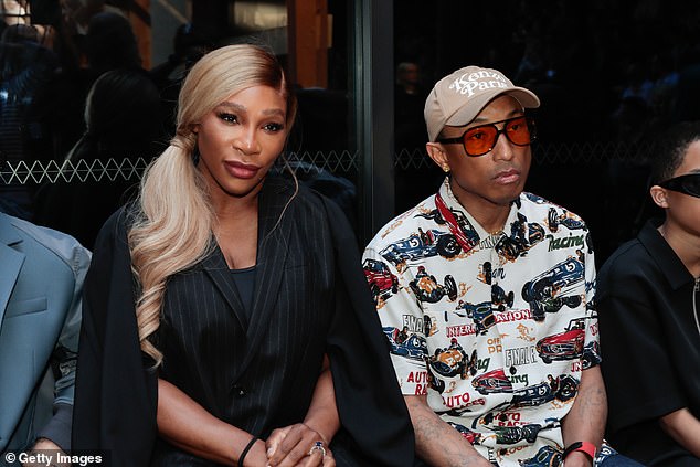 Serena was seen enjoying the catwalk front-row sitting next to Pharell Williams