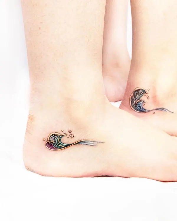 Matching waves ankle tattoo by @tattooist_toma