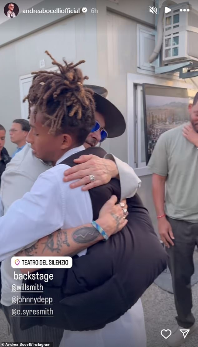 Johnny parroted 'so great to see you, bro,' as he tapped hands with Jaden and leaned in for a hug. 'I've heard so much about you. You're a good man,' he added to the younger rapper and actor, before they parted