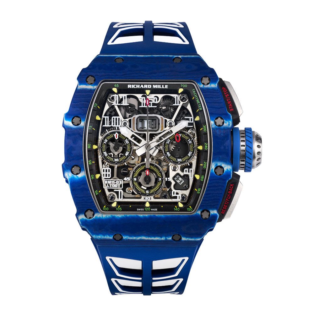 Richard Mille RM11-03, Jean Todt,  NTPT Blue & Black Carbon, Skeleton Dial, 50 mm